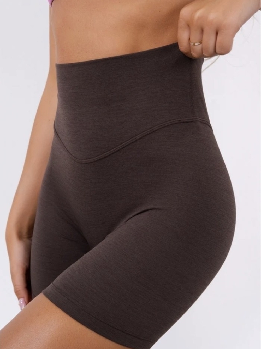 Vitality Daydream High-Waist 4" Seamless V-seam Chocolate Heather Shorts Sz S - Picture 5 of 8